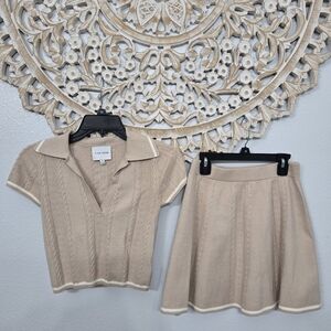 Pink Rose Coordinating Cocoa Biege Knit Top and Skirt Set